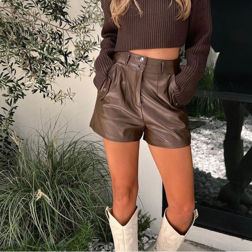 Brown leather shorts NWT